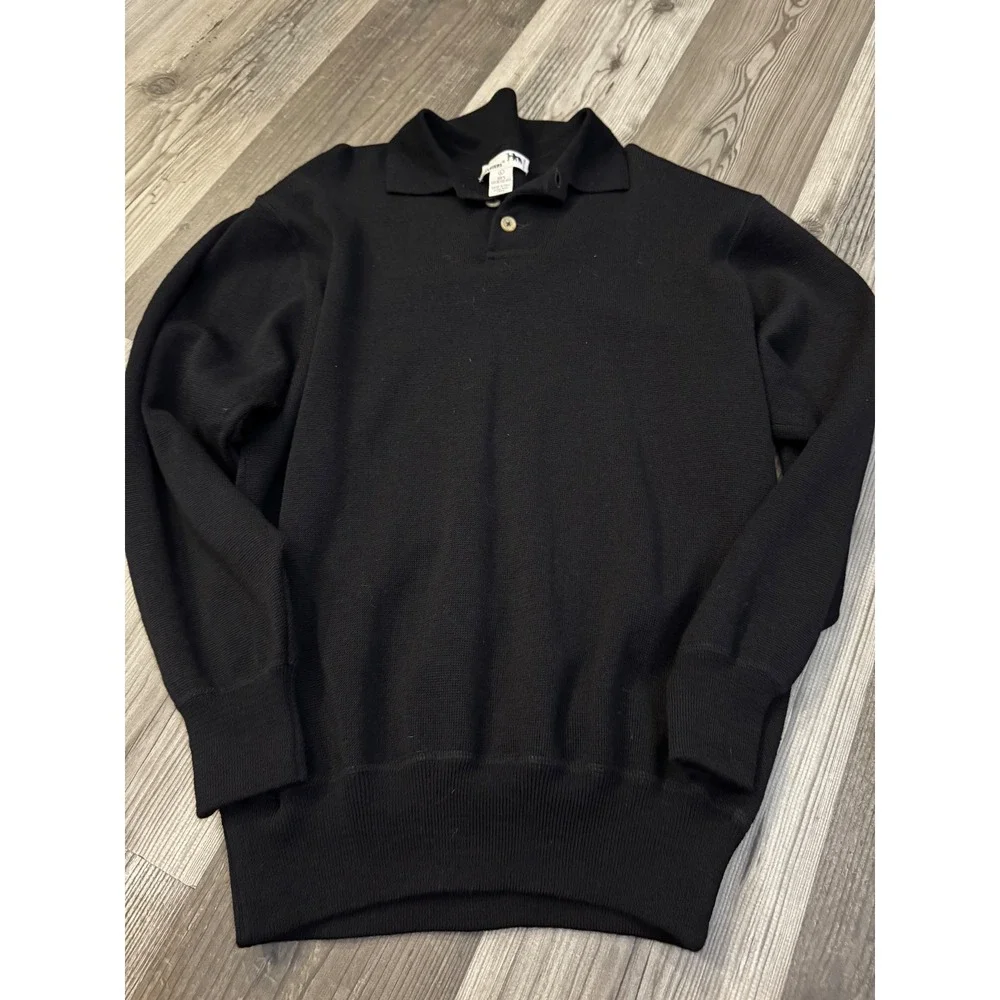 I Levrieri Italy Mens Black 100% Pure Merino Wool Long Sleeve Polo Sweater Large